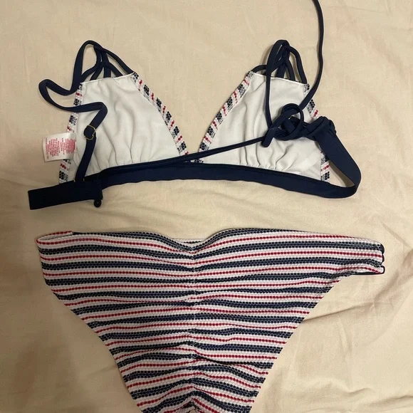 Xhilaration Navy, White & Red Striped swim suit - Picture 3 of 11